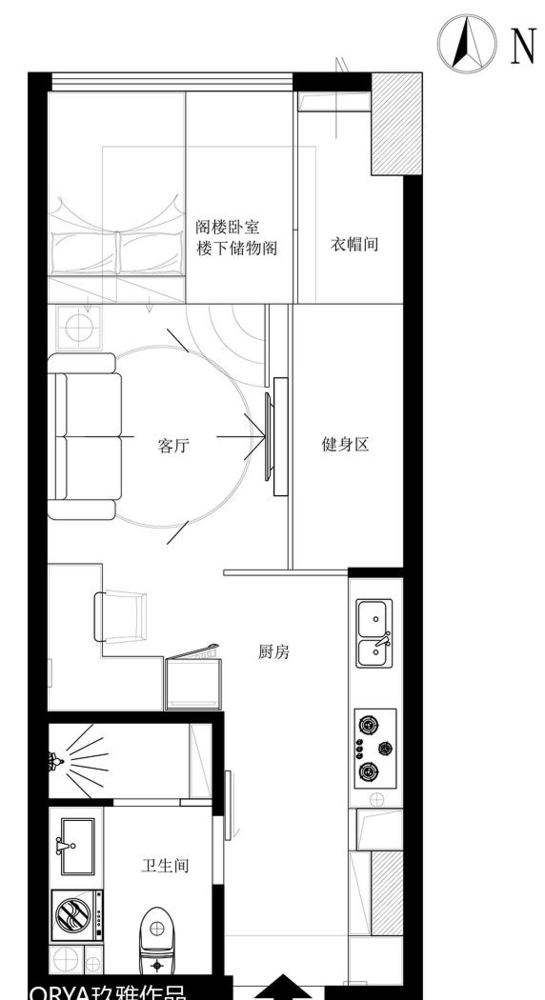 玖雅公寓 | 姜黄配蓝小户型设计，打造多功能空间