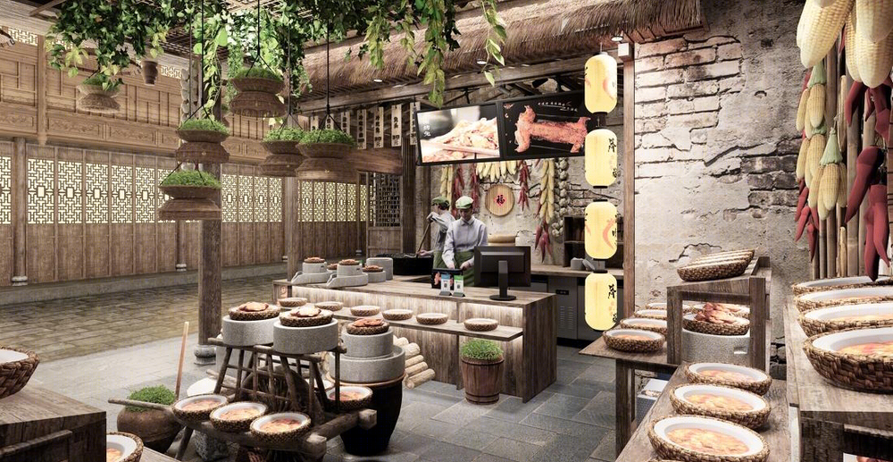 成都锦里景区，手撕兔餐厅的古街风情设计