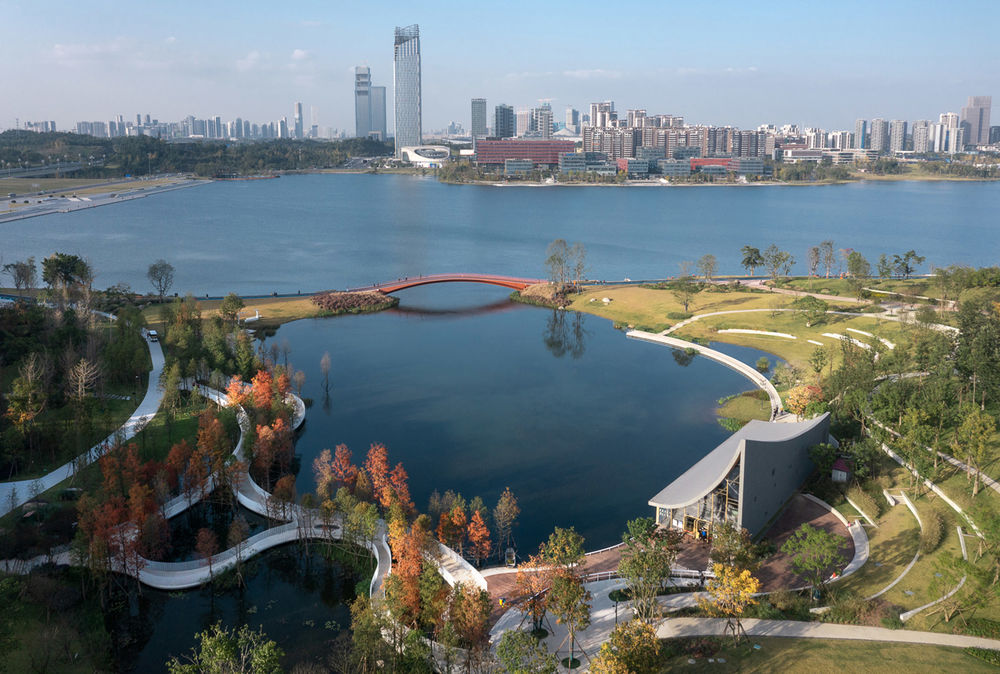 成都兴隆湖畔森林图书馆 | 水体净化，公园城市的活力展示