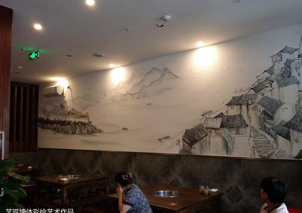 餐饮店烤鱼火锅墙体彩绘案例