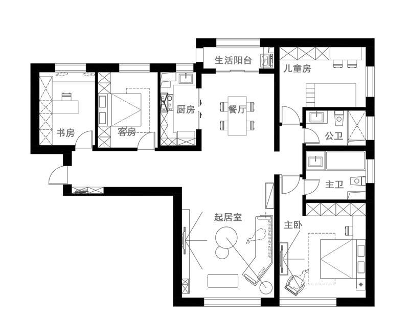 玄关收纳柜、木质背景墙、色彩分区，儿童房活泼清新