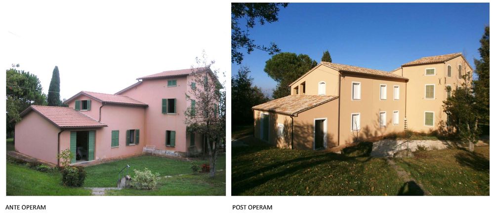 casale nelle Marche restauro con ampliamento in base a normativa antisismica, adeguamento sismico del preesistente, con risparmio energetico