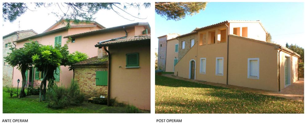 casale nelle Marche restauro con ampliamento in base a normativa antisismica, adeguamento sismico del preesistente, con risparmio energetico