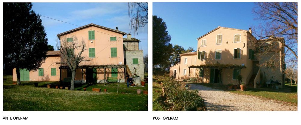 casale nelle Marche restauro con ampliamento in base a normativa antisismica, adeguamento sismico del preesistente, con risparmio energetico