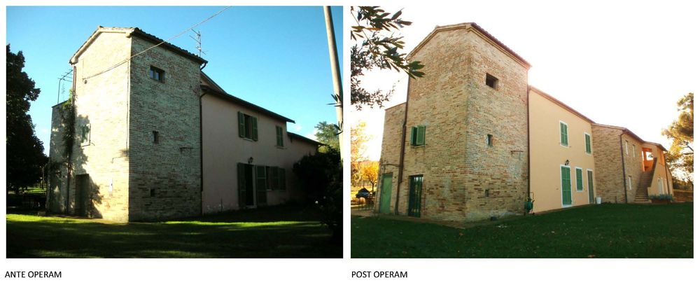 casale nelle Marche restauro con ampliamento in base a normativa antisismica, adeguamento sismico del preesistente, con risparmio energetico