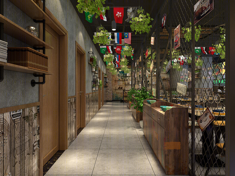 现代工业风烧烤店设计，灰砖木板铁艺共筑烧烤风情