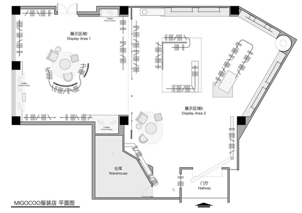MIGOCOO 服装店 | 灰色调的体块、板片与杆件空间艺术
