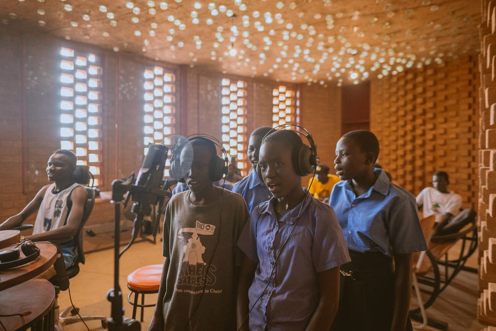 Earth bricks shape Bidi Bidi Performing Arts Centre for refugees in Uganda