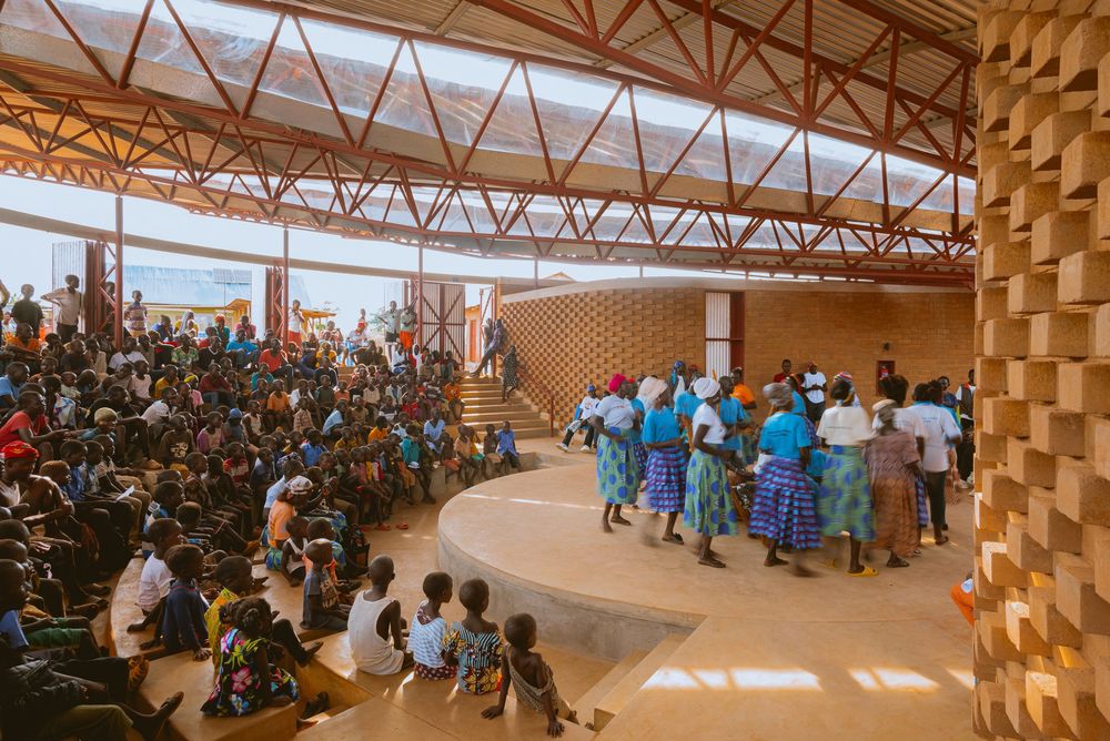 Earth bricks shape Bidi Bidi Performing Arts Centre for refugees in Uganda