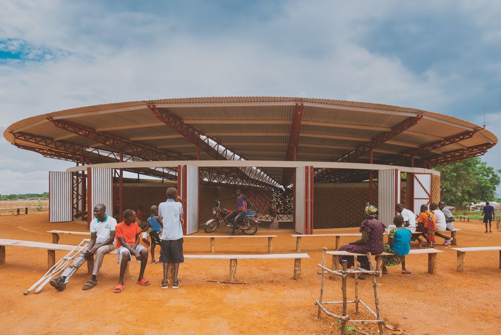 Earth bricks shape Bidi Bidi Performing Arts Centre for refugees in Uganda