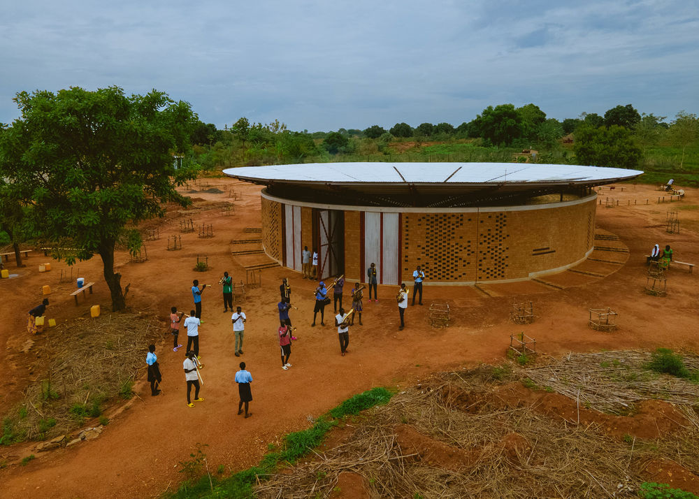 Earth bricks shape Bidi Bidi Performing Arts Centre for refugees in Uganda