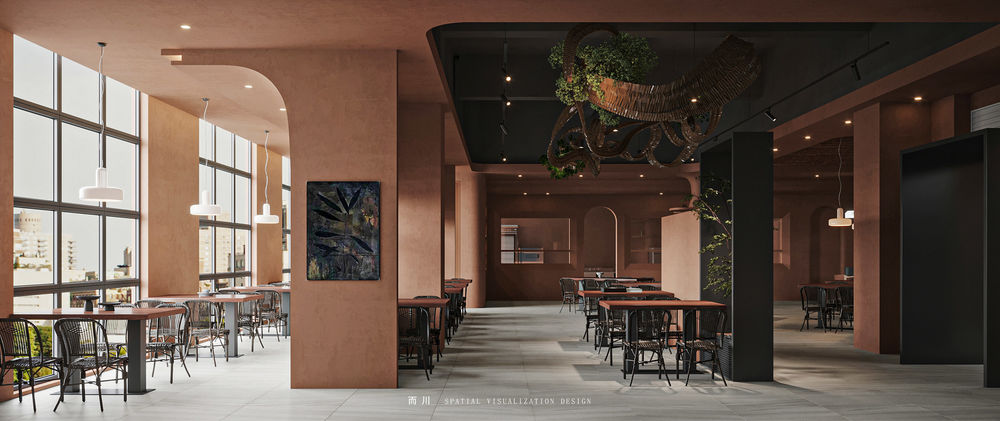 现代餐厅空间设计展示，而川视觉诠释3DMAX2022魅力