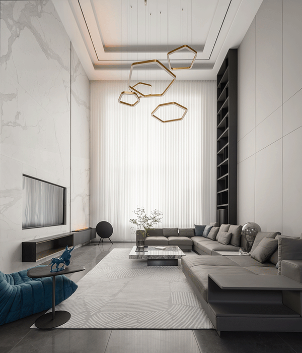 BK 蓝骑士设计 | 700㎡灰调艺术栖居，与艺术“同呼吸”